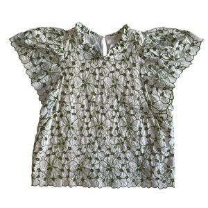 Glam Chelsea Embroidered Eyelet Blouse Size XS Cottagecore Fairy Dainty Green